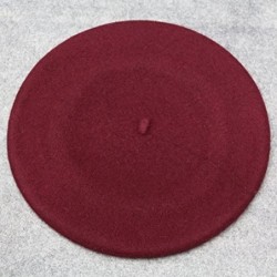 Berets 100% Wool French Style Casual Classic Solid Color Wool Beret Hat Cap - Wine Red - CN12N8W7P0L $18.92
