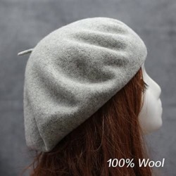 Berets 100% Wool French Style Casual Classic Solid Color Wool Beret Hat Cap - Wine Red - CN12N8W7P0L $18.92