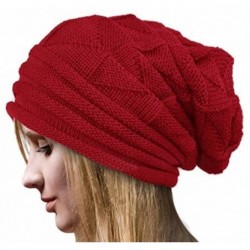 Skullies & Beanies Casual Knit Hat Elegant Warm Hat Pleated Cloth Hat Cuffed Wool Hat Solid Color Hat Simple Cap - Red - CB18...