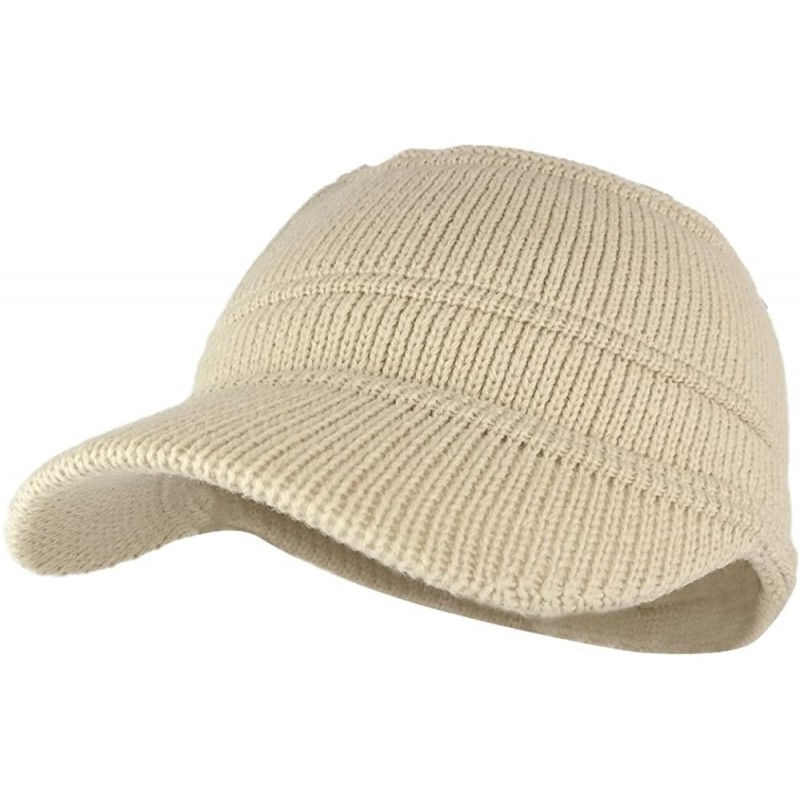 Skullies & Beanies Army Style Acrylic Cadet Winter Beanie Hat with Visor - Beige - CP12NZZTXL1 $40.62