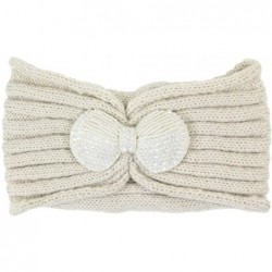 Cold Weather Headbands Women's Winter Sequin Flower Knitted Headband Ear Warmern - Ribbon - Beige - CP18HD3R2AK $19.69