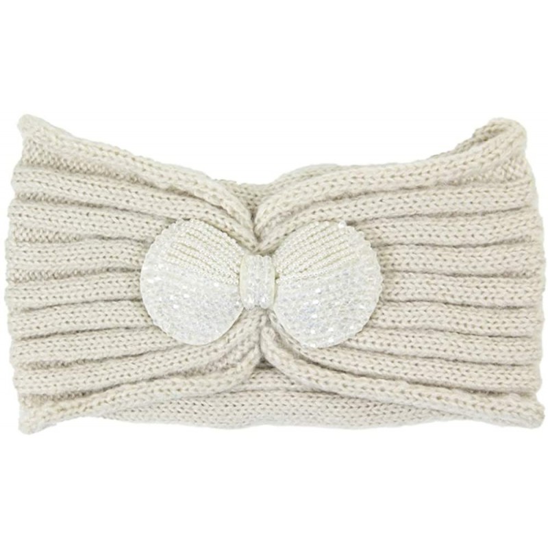 Cold Weather Headbands Women's Winter Sequin Flower Knitted Headband Ear Warmern - Ribbon - Beige - CP18HD3R2AK $13.63