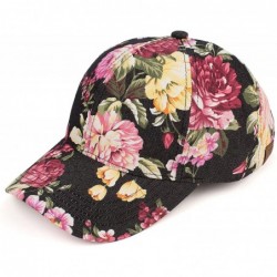 Baseball Caps Womens Floral Daisy Peony Flower Print Velcro Baseball Cap Hat - Peony Print - Black - CB18CIITH44 $31.40