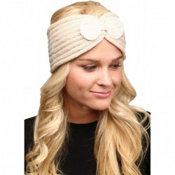 Cold Weather Headbands Women's Winter Sequin Flower Knitted Headband Ear Warmern - Ribbon - Beige - CP18HD3R2AK $13.63