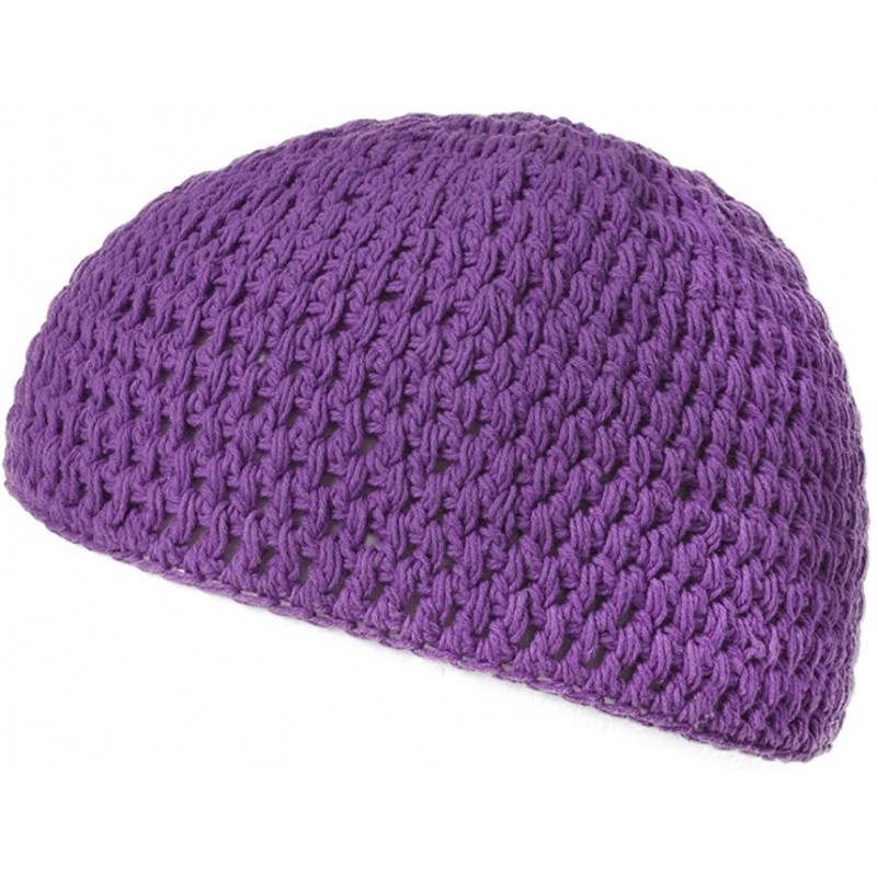 Skullies & Beanies Mens Cotton Beanie Skull Cap - Crochet Kufi Prayer Hat Knit Sensitive Skin Chemo - Purple - CH1926YD86A $3...