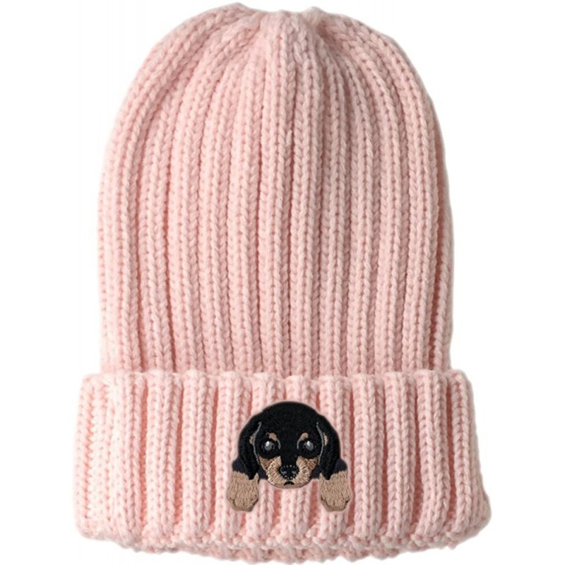 Skullies & Beanies [ Dachshund ] Cute Embroidered Puppy Dog Warm Knit Fleece Winter Beanie Skull Cap - Pink - CR189RUA8GD $32.11