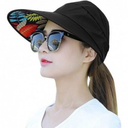 Sun Hats Women's UV Protection Wide Brim Cap Packable Visor Summer Beach Sun Hats - Black - CP18D2665U4 $17.28
