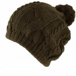Skullies & Beanies Warm Winter Ski Thick Crochet Knit Pom Pom Beanie Hat - Olive - CQ11N3HC2W3 $20.66