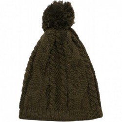 Skullies & Beanies Warm Winter Ski Thick Crochet Knit Pom Pom Beanie Hat - Olive - CQ11N3HC2W3 $12.64