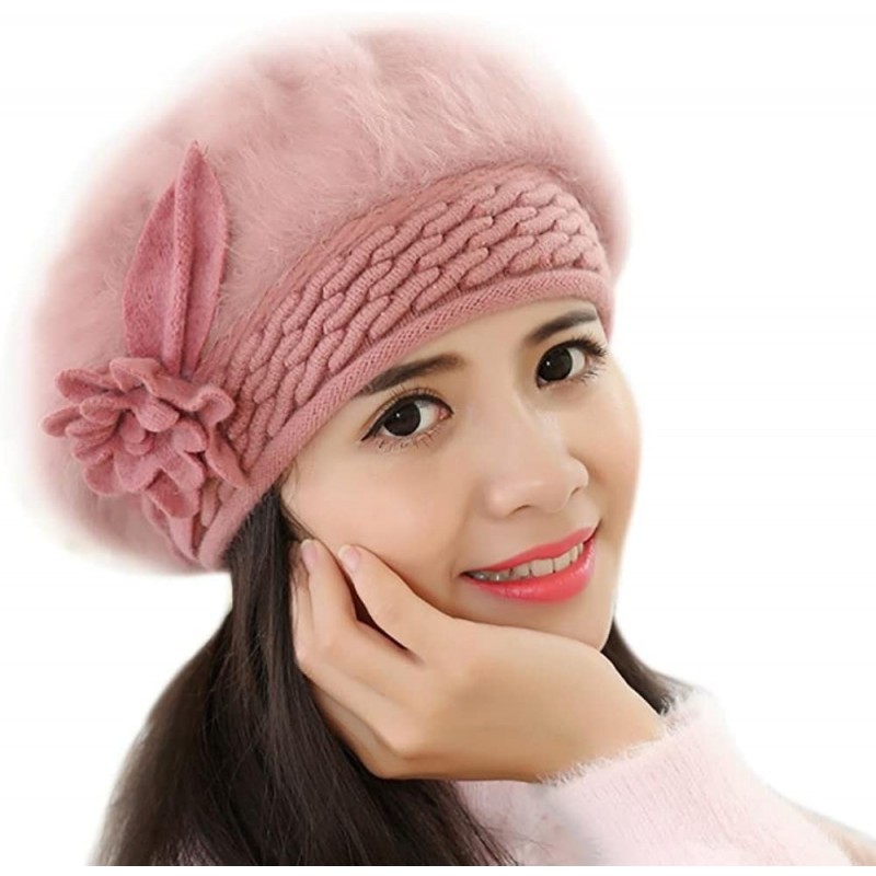Berets New Women Slouch Baggy Winter Warm Soft Knit Crochet Hat - Hot Pink - CG12N0CC0L6 $17.99