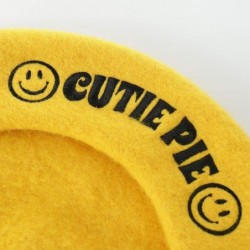 Berets Yellow Wool Beret Womens Embroidered Beret French Hat Military Cap Cute Smiley Face Beanie - C918MEAQ37M $30.59