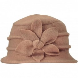 Bucket Hats Women's Daisy Flower Wool Cloche Bucket Hat - Tan - CM1174WWA4H $50.62