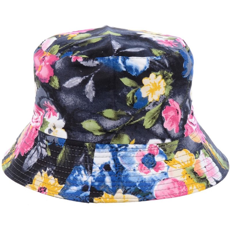 Bucket Hats Packable Reversible Black Printed Fisherman Bucket Sun Hat- Many Patterns - Blooming Flower Multi - CN18EE05RH6 $...