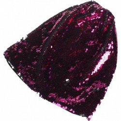 Sun Hats Fashion Women Wraps Sequins Knit Crochet Ski Hat Braided Turban Headdress Cap - Hot Pink - CR18I8NCZZK $17.58