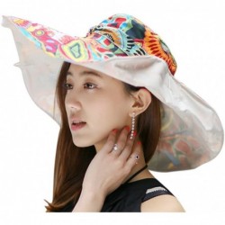Sun Hats Women Large Brim Bucket Hats Anti-UV Foldable Beach Travel Flat Sun Hat Cap Topee - Beige - CH12HR2Y3D5 $33.07