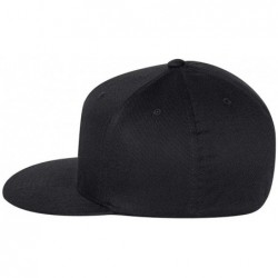 Baseball Caps Flexfit Wooly Twill Pro Baseball On-Field Shape Cap With Flat Bill (6297F)- BLACK- S/M - CK111H0JZ6T $20.99