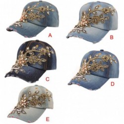 Baseball Caps Adjustable Jeans Hat- New Vogue Women Diamond Flower Baseball Cap Summer Style Lady Jeans Hats (E) - E - C6180U...
