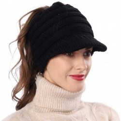 Skullies & Beanies Women's BeanieTail Warm Knit Hat Messy High Bun Ponytail Visor Beanie Cap B085 - A-black - CZ18AK6NUTO $26.27