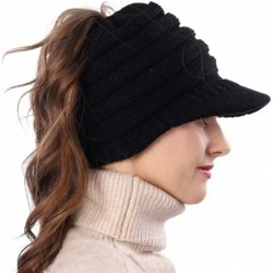 Skullies & Beanies Women's BeanieTail Warm Knit Hat Messy High Bun Ponytail Visor Beanie Cap B085 - A-black - CZ18AK6NUTO $22.56