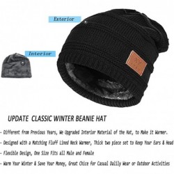 Skullies & Beanies 2-Pieces Winter Beanie Hat Scarf Set Warm Knit Hat Thick Fleece Lined Skull Cap for Men Women - Black-new ...