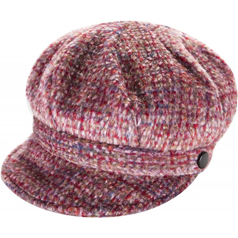 Newsboy Caps Womens Tweed Wool Peaked Newsboy Cap Hat - Pink - CW18DHNRD42 $42.60