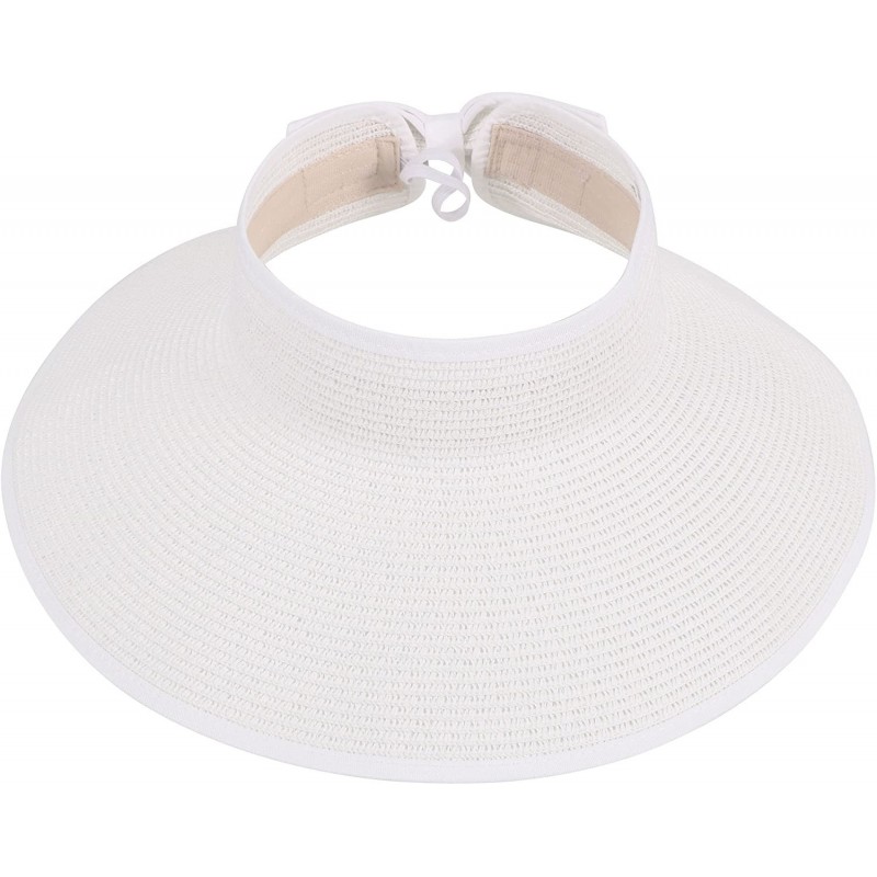 Sun Hats Women's Spring/Summer Collection Straw Woven Wide Brim Sun Visor Hat - White - CG18E2Z90YO $19.91