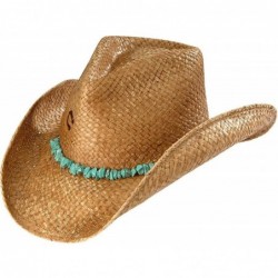 Cowboy Hats Women's Tulum Distressed Raffia Hat with Beaded Band - Brown Tea - CE11B5O9MHT $86.05