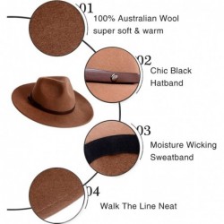 Cowboy Hats Wide Brim Fedora Hat Western Wool Cowboy Felt Hats Men Women Crushable Outback Trilby Caps Outdoor - Brown - CN18...