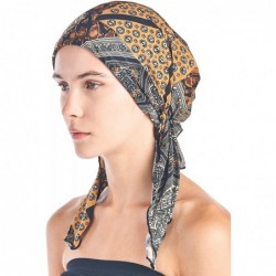 Skullies & Beanies Pre Tied Bandana Turban Chemo Head Scarf Sleep Hair Cover Hat - Brown/Yellow - C0187I6E9T2 $33.44