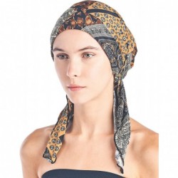 Skullies & Beanies Pre Tied Bandana Turban Chemo Head Scarf Sleep Hair Cover Hat - Brown/Yellow - C0187I6E9T2 $35.86