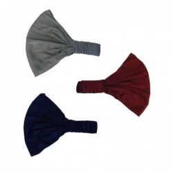 Headbands Set of 3 Wide Cotton Head Band Solid Boho Yoga Style Soft Hairbands Light Grey Maroon Navy - C21822YRIKM $33.43