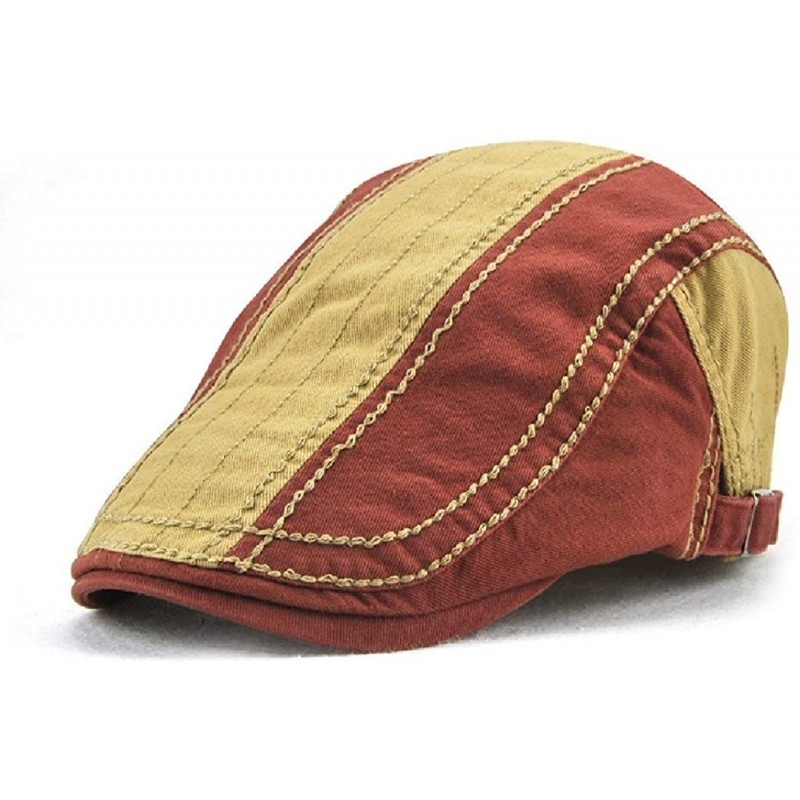 Newsboy Caps Men's Summer Fashion Vintage Cotton Visor Cap Beret Newsboy Hat - Red - CA18E2TQ6TZ $23.11