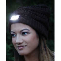 Skullies & Beanies Solid Ribbed Day/Night Reversible LED Flash Light Beanie Hat - Brown - CH12LLRDYBJ $27.82