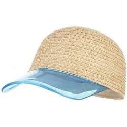Sun Hats Women's Summer Breathable Baseball Cap Transparent PVC Wide Brim Baseball Sport Cap Raffia Straw Sun Cap - Blue - CG...