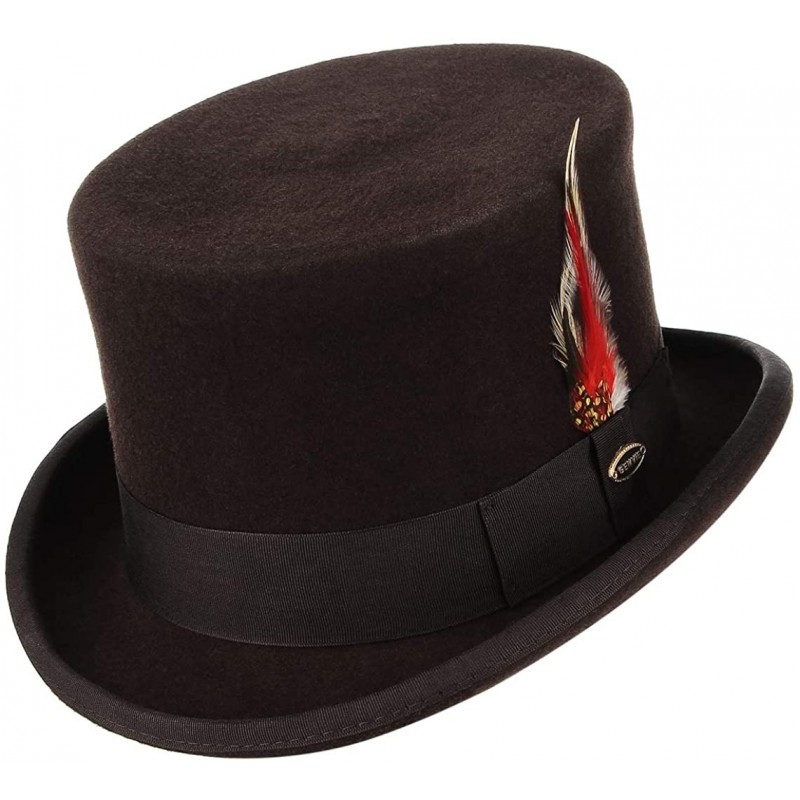 Fedoras Men 100% Wool Mad Hatter Satin Lined Black Low Top Hats - Brown - CR18M9DL2M5 $61.29