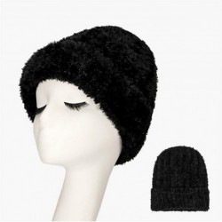 Skullies & Beanies Winter Chunky Warm Beanie Fleece Skull Caps Slouchy Hats Thick Cable Knit Snow Ski Cap for Women - Black -...