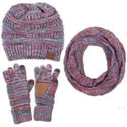 Skullies & Beanies 3pc Multi Tone Trendy Warm Chunky Soft Stretch Cable Knit Beanie- Scarves and Gloves Set - 19 - C118H6MY3R...