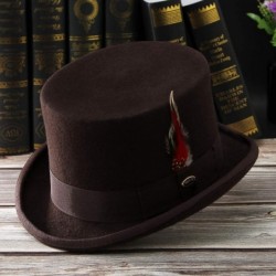 Fedoras Men 100% Wool Mad Hatter Satin Lined Black Low Top Hats - Brown - CR18M9DL2M5 $61.29