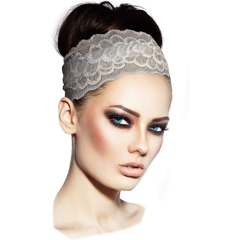 Headbands Stunning Stretch Wide Floral Lace Headbands in Many Beautiful Colors Handmade - Gray Gold Sparkles - CS185QWE5A6 $2...