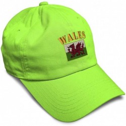 Baseball Caps Soft Baseball Cap Wales Flag Embroidery Dad Hats for Men & Women Buckle Closure - Lime - CX18YSU20GM $31.19