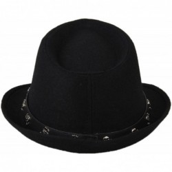 Sun Hats Mens Roll Brim Wool Felt Jazz Hat Cap with Skull Belt - Black - C512NG0RMZZ $30.05