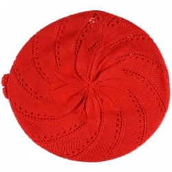 Berets Chic Parisian Style Soft Lightweight Crochet Cutout Knit Beret Beanie Hat - Swirl Red - CV12MXBFR4P $23.36