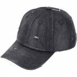 Baseball Caps Classic Unisex Baseball Cap Adjustable Washed Dyed Cotton Ball Hat - Hole Black - CF18RWOG8S6 $19.36