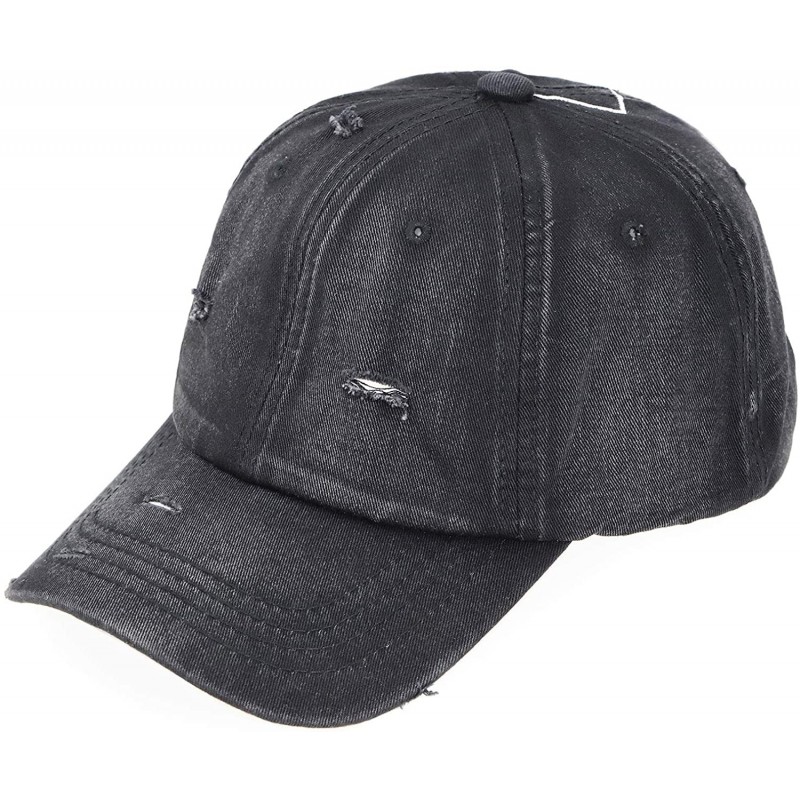 Baseball Caps Classic Unisex Baseball Cap Adjustable Washed Dyed Cotton Ball Hat - Hole Black - CF18RWOG8S6 $19.87