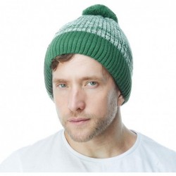 Skullies & Beanies Exclusive Ribbed Knit Warm Fuzzy Thick Fleece Lined Winter Skull Beanie - Dark Green With Pom - CV18KCOGIQ...