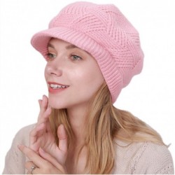 Newsboy Caps Women Warm Caps Beret Newsboy Winter Cap Snow Ski Outdoor Twist Knitted Hat with Visor - B-pink - CW18Z64XAZH $1...