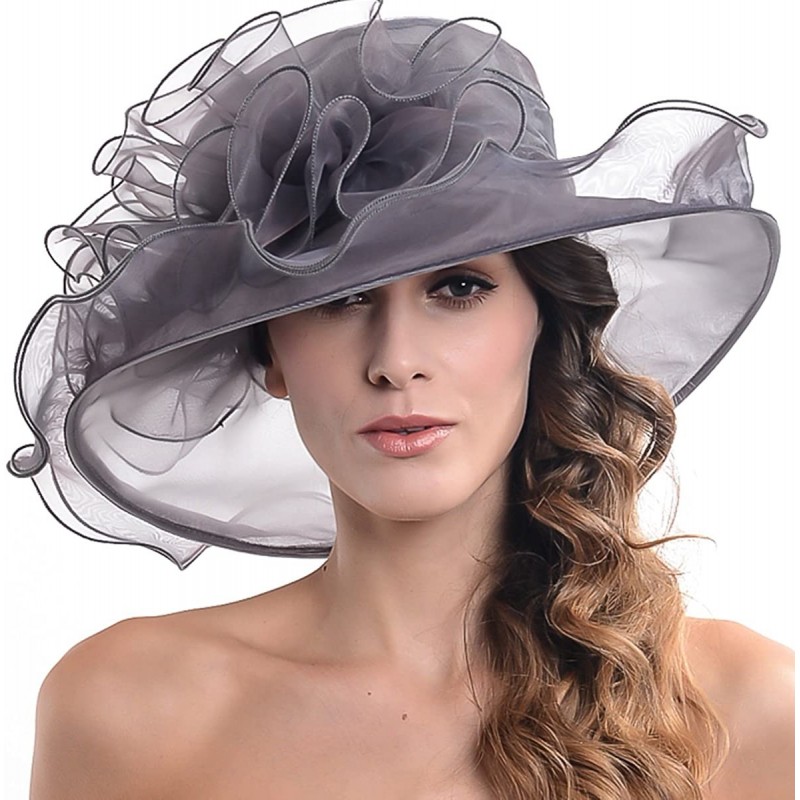 Sun Hats Women's Kentucky Derby Dress Tea Party Church Wedding Hat S609-A - S019-grey - C918D2M4EN4 $32.75