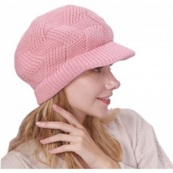 Newsboy Caps Women Warm Caps Beret Newsboy Winter Cap Snow Ski Outdoor Twist Knitted Hat with Visor - B-pink - CW18Z64XAZH $2...