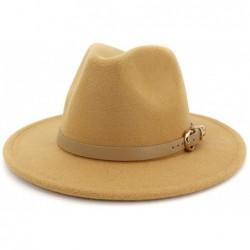 Fedoras Women Hats for Winter Wide Brim Fedora Hat with Classic Belt Buckle - Camel - CV18Z0XC4IH $30.30