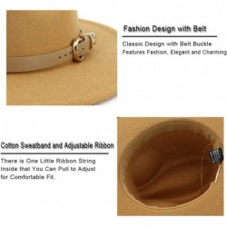 Fedoras Women Hats for Winter Wide Brim Fedora Hat with Classic Belt Buckle - Camel - CV18Z0XC4IH $26.65